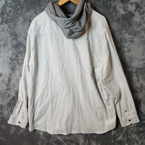 Quiksilver Men Hooded Flannel Drawstring Midweight Light Gray Button Up NEW XXL - Picture 7 of 11